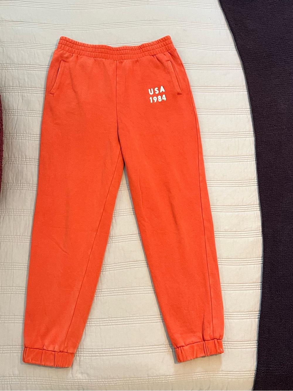 Lazy Sunday Orange Fleece Joggers Sweatpants USA 1984 Casual Lounge